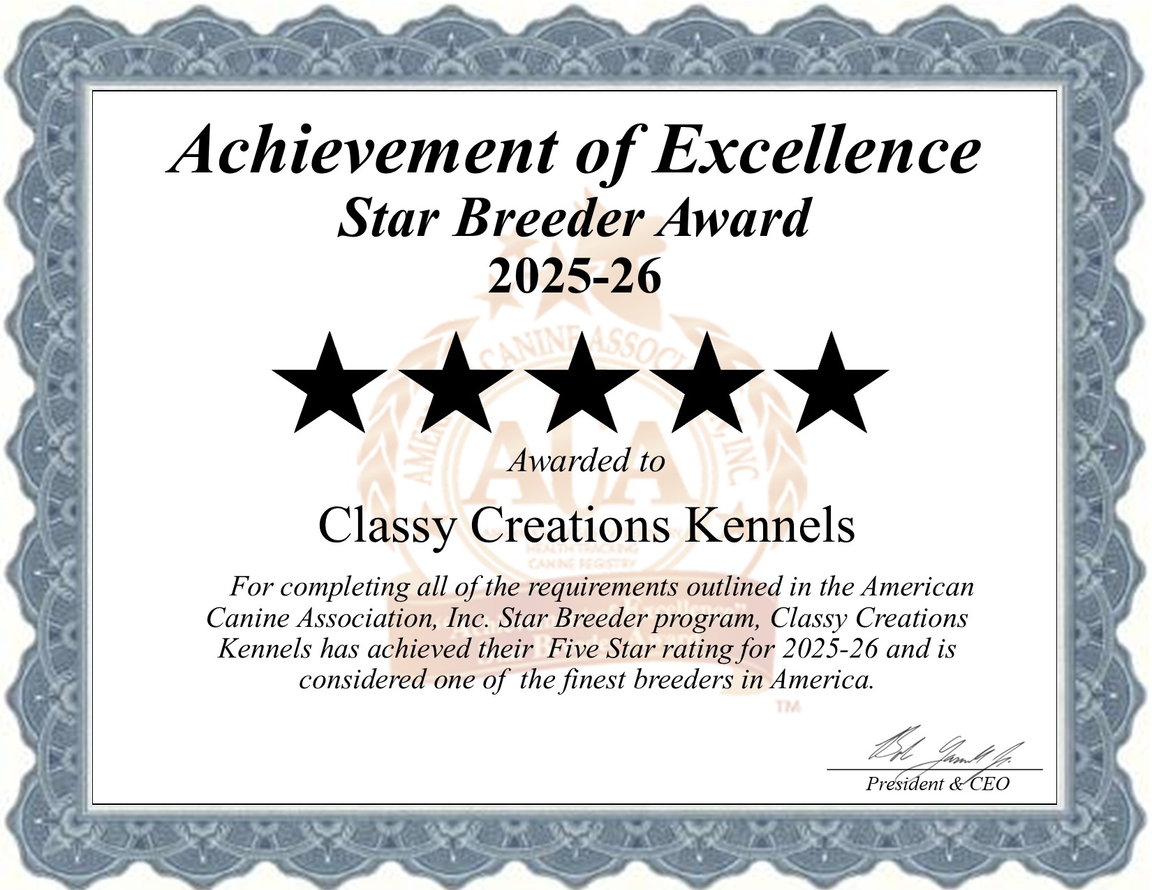 Classy, Creations Kennels, dog, breeder, star, certificate, Classy-Creations Kennels, Lyons, NY, New York, puppy, dog, kennels, mill, puppymill, usda, 5-star, aca, ica, registered, Yorkie, 21-A-0160, 21A0160